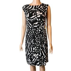 Ronni Nicole Black And White Dress 8 Faux Wrap Gold Accent Preppy City Dinner